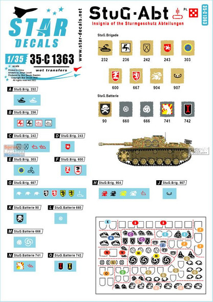 SRD35C1363 1:35 Star Decals - StuG-Abt #5 Insignia of the Sturmgeschutz Abteilungen