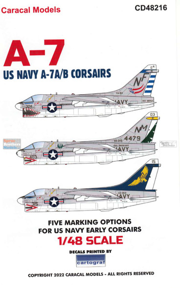 CARCD48216 1:48 Caracal Models Decals - US Navy A-7A A-7B Corsair II