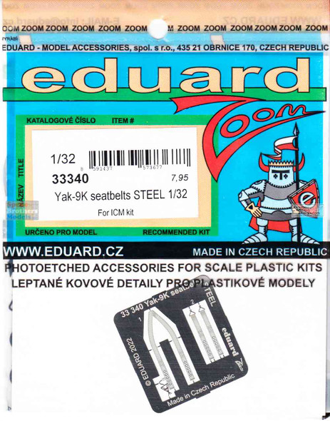 EDU33340 1:32 Eduard Zoom Color PE - Yak-9K Seatbelts [STEEL] (ICM kit)