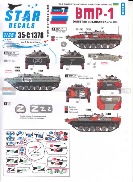 SRD35C1378 1:35 Star Decals - War in Ukraine Part 7: BMP-1 Donetsk & Luhansk 2022