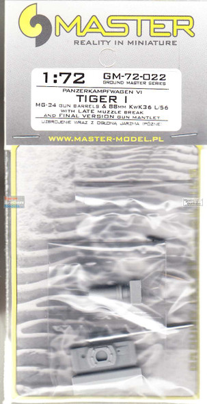 MASGM72022 1:72 Master Model Gun Barrel Set - Tiger I with Late Muzzle Brake & Final Mantlet