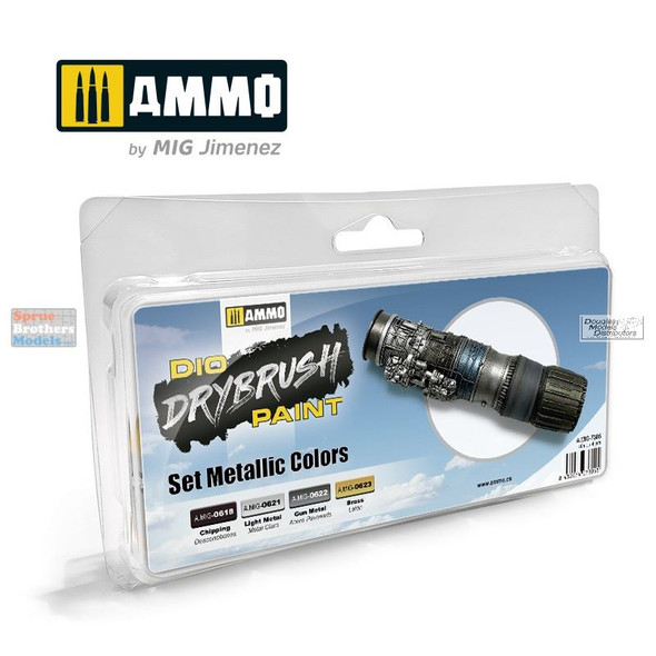 AMM7305 AMMO by Mig Dio Drybrush Paint Set Metallic Colors