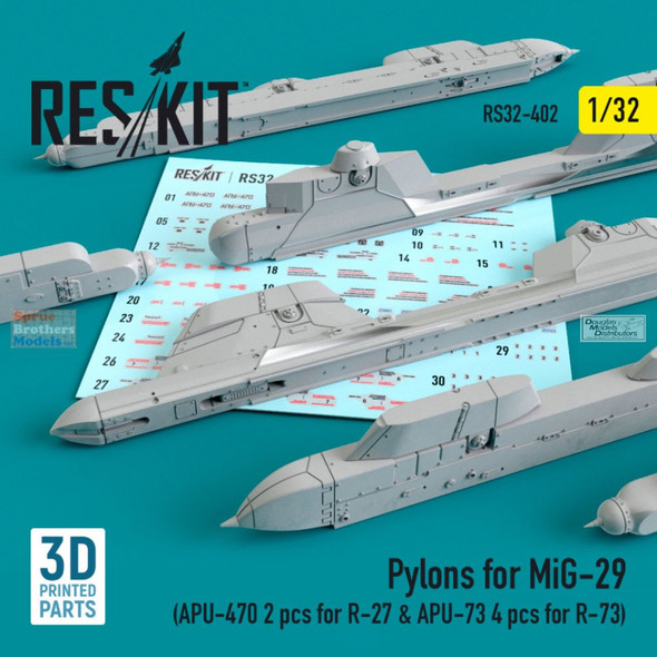 RESRS320402 1:32 ResKit Pylons for MiG-29 Fulcrum (APU-470 & APU-73)