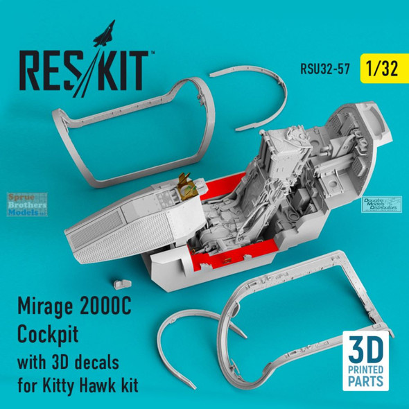 RESRSU320057U 1:32 ResKit Mirage 2000C Cockpit Set with 3D Decals (KTH kit)