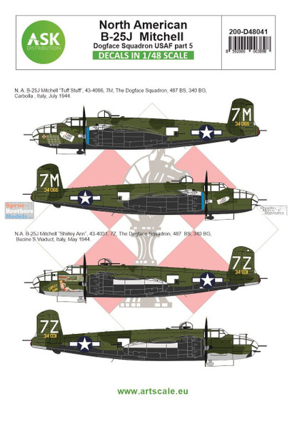 ASKD48041 1:48 ASK/Art Scale Decals - B-25J Mitchell Part 5 - Dogface Squadron USAF