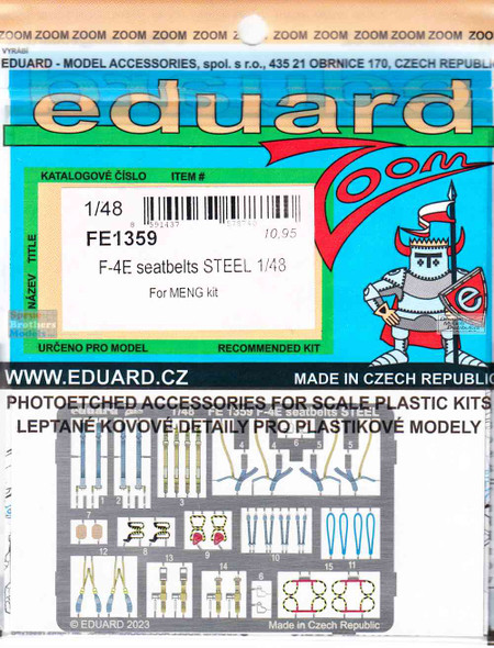 EDUFE1359 1:48 Eduard Color Zoom PE - F-4E Phantom II Seatbelts [STEEL] (MNG kit)