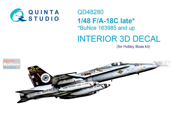 QTSQD48280 1:48 Quinta Studio Interior 3D Decal - F-18C Hornet Late BuNo 163985+ (HBS kit)