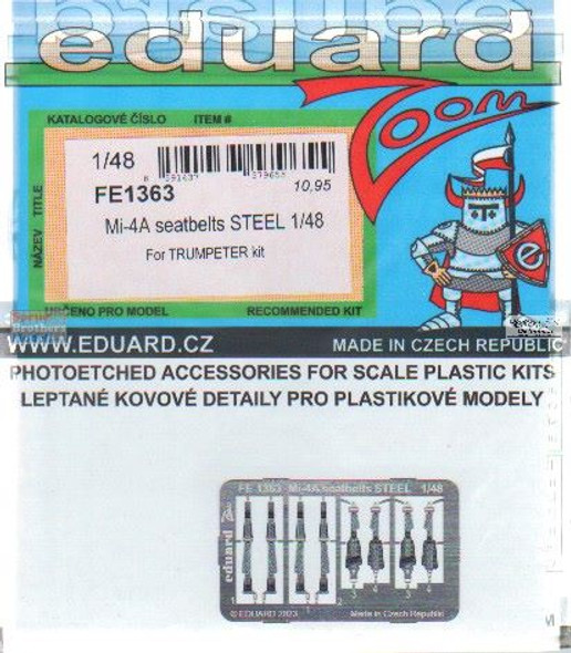 EDUFE1363 1:48 Eduard Color  Zoom PE - Mi-4A Hound Seatbelts [STEEL] (TRP kit)