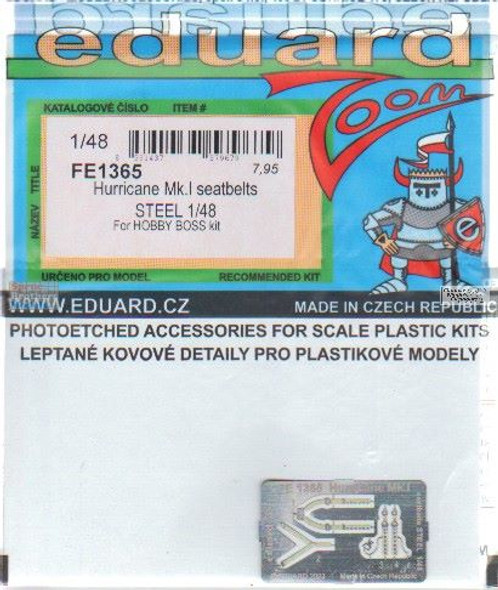 EDUFE1365 1:48 Eduard Color Zoom PE - Hurricane Mk.I Seatbelts [STEEL] (HBS kit)