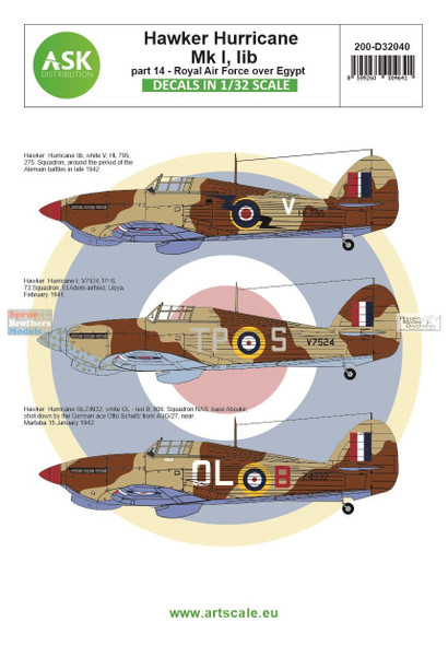 ASKD32040 1:32 ASK/Art Scale Decals - Hurricane Mk.I/Iib Part 14: Royal Air Force Service Over Egypt