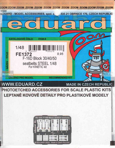 EDUFE1372 1:48 Eduard Color Zoom PE - F-16D Block 30/40/50 Falcon Seatbelts [STEEL] (KIN kit)