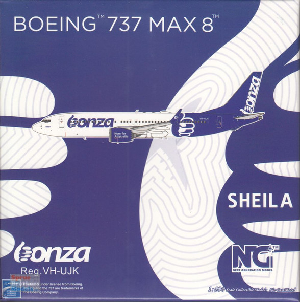 NGM88009 1:400 NG Model Bonza Airlines B737 Max8 Reg #VH-UJK (pre-painted/pre-built)