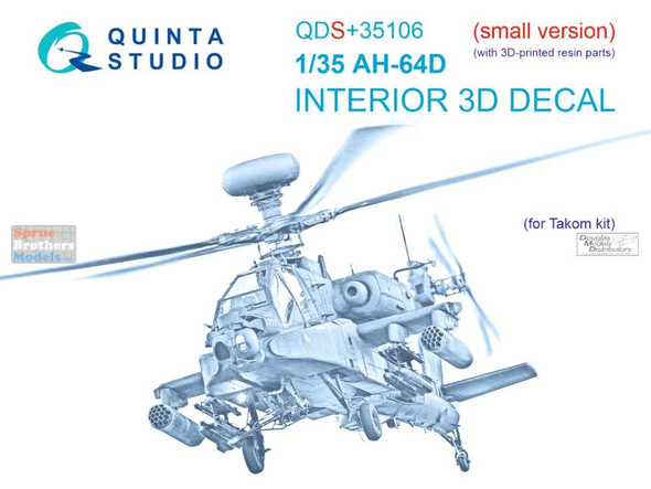 QTSQDS35106R 1:35 Quinta Studio Interior 3D Decal - AH-64D Apache with Resin Part (TAK kit) Small Version