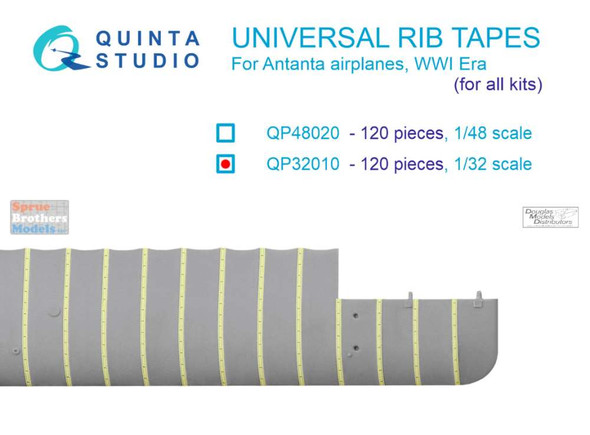 QTSQP32010 1:32 Quinta Studio Interior 3D Decal - Universal Rib Tape for Antanta Airplanes WWI Era