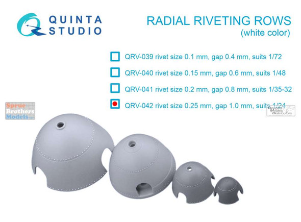 QTSQRV042 Quinta Studio 3D Decal - 1:24 Radial Riveting Rows (white) [0.25mm / gap 1.0mm]