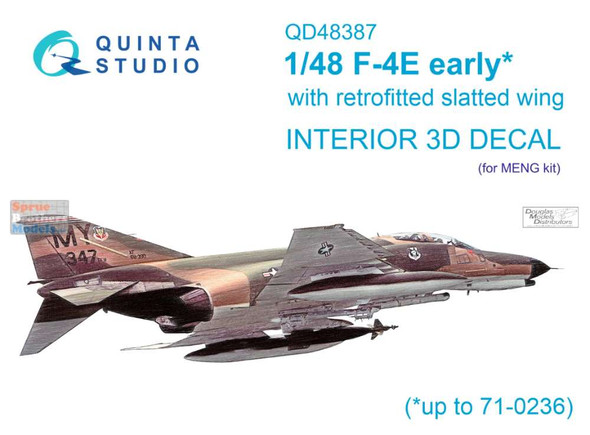 QTSQD48387 1:48 Quinta Studio Interior 3D Decal - F-4E Early Phantom II with Retrofitted Slat Wing (MNG kit)