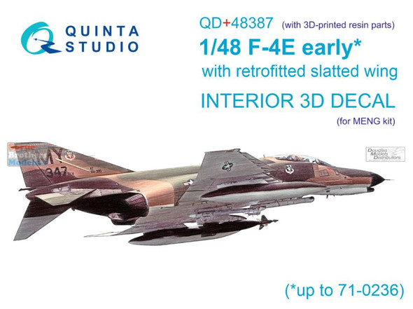 QTSQD48387R 1:48 Quinta Studio Interior 3D Decal - F-4E Early Phantom II with Retrofitted Slat Wing Plus Resin Part (MNG kit)