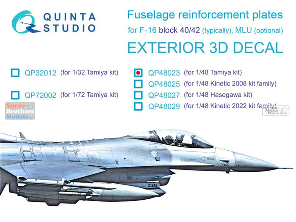 QTSQP48023 1:48 Quinta Studio 3D Decal - F-16C Block 40/42 Falcon Fuselage Reinforcement Plates (TAM kit)