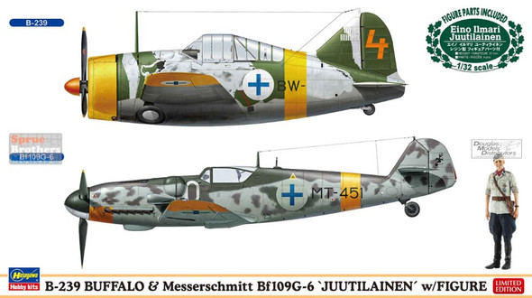 HAS02439 1:72 Hasegawa B-239 Buffalo & Bf109G-6 'Juutilainen' with Figure [2 kits] [2 kits]