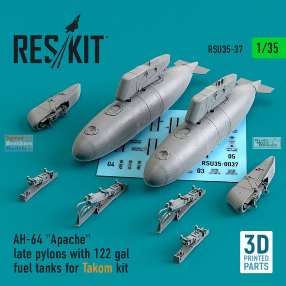 RESRSU350037U 1:35 ResKit AH-64 Apache Late Pylons with 122-gallon Fuel Tanks (TAK kit)