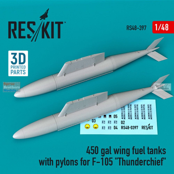 RESRS480397 1:48 ResKit F-105 Thunderchief 450-gal Wing Fuel Tanks with Pylons
