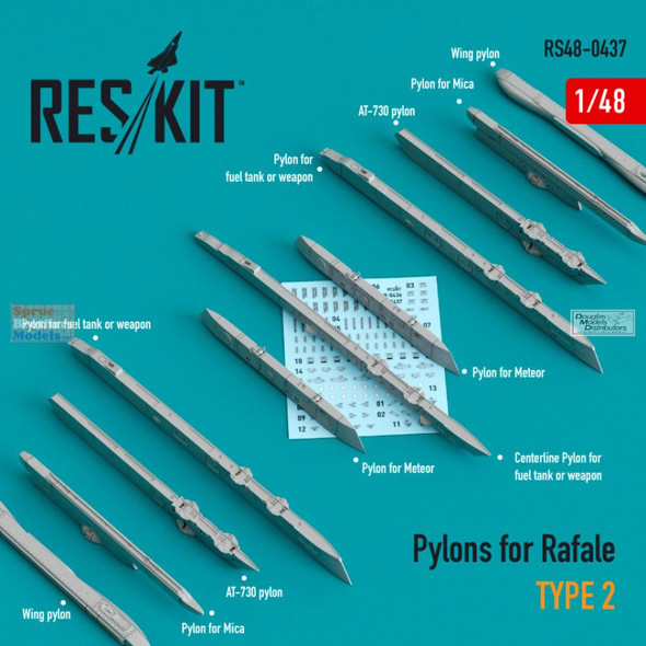 RESRS480437 1:48 ResKit Pylons for Rafale Type 2