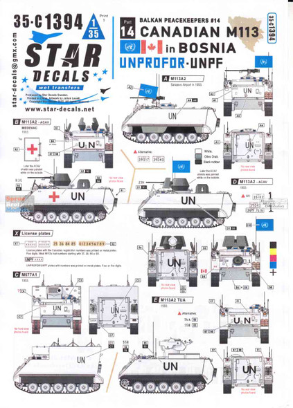 SRD35C1394 1:35 Star Decals - Balkan Peacekeepers #14: Canadian M113 in Bosnia