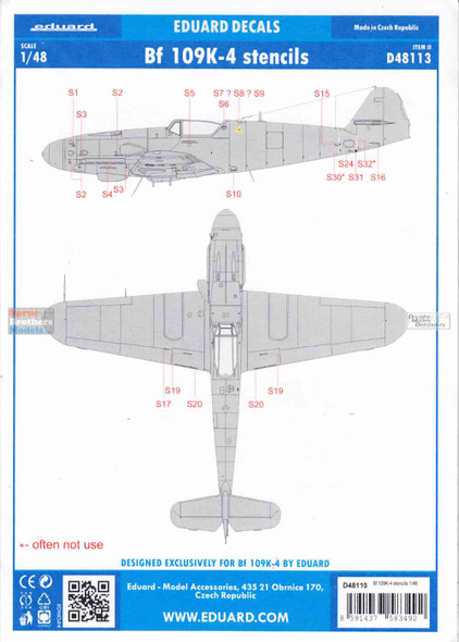 EDUD48113 1:48 Eduard Decals - Bf109K-4 Stencils (EDU kit)