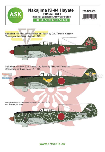 ASKD32053 1:32 ASK/Art Scale Decals - Ki-84 Hayate (Frank) Part 3: IJAAF