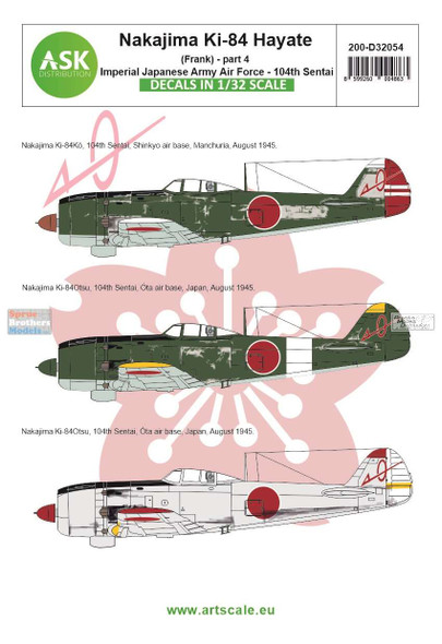 ASKD32054 1:32 ASK/Art Scale Decals - Ki-84 Hayate (Frank) Part 4: IJAAF 104th Sentai