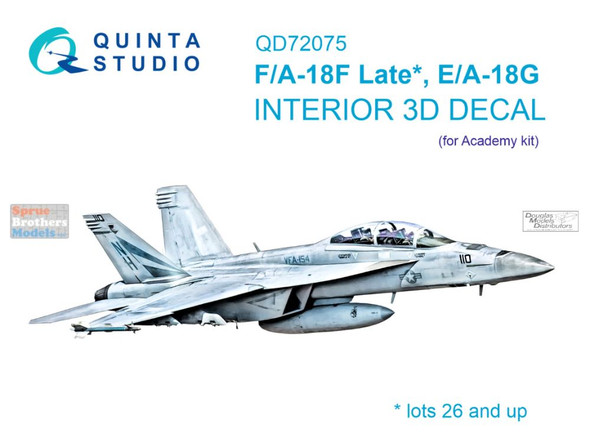 QTSQD72075 1:72 Quinta Studio Interior 3D Decal - F-18F Super Hornet EA-18G Growler (ACA kit)