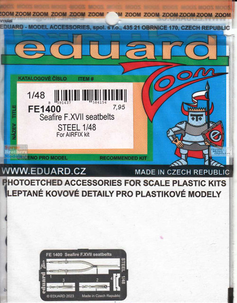 EDUFE1400 1:48 Eduard Color Zoom PE - Seafire F.XVII Seatbelts [STEEL] (AFX kit)