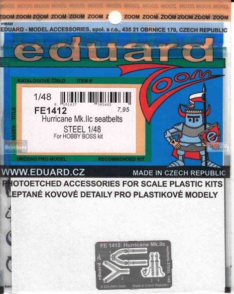 EDUFE1412 1:48 Eduard Color Zoom PE - Hurricane Mk.IIc Seatbelts (HBS kit)