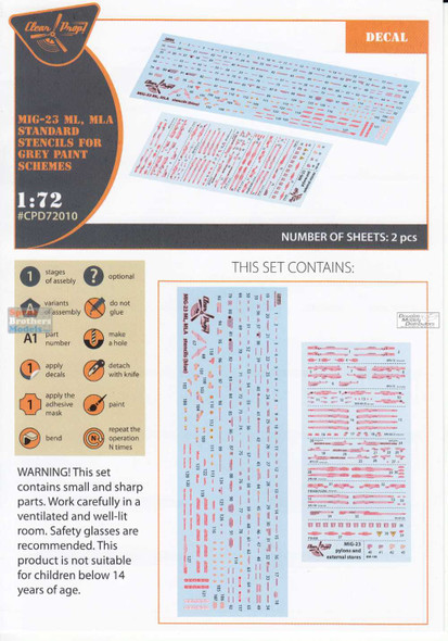 CLPCPD72010D 1:72 Clear Prop Models Mig-23ML/MLA/MLAE/MLD/P Flogger Standard Stencils for Grey Paint Schemes