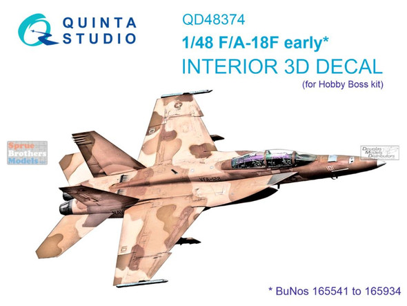 QTSQD48374 1:48 Quinta Studio Interior 3D Decal - F-18F Super Hornet Early (HBS kit)