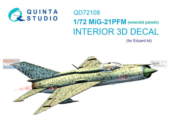 QTSQD72108 1:72 Quinta Studio Interior 3D Decal - MiG-21PFM Fishbed Emerald Panels (EDU kit)
