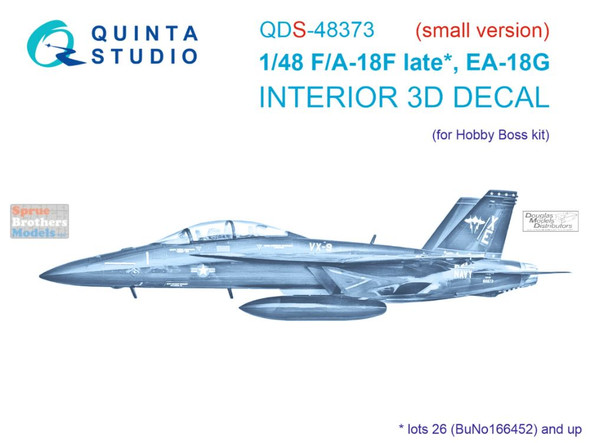 QTSQDS48373 1:48 Quinta Studio Interior 3D Decal - F-18F Super Hornet Late EA-18G Growler (HBS kit) Small Version
