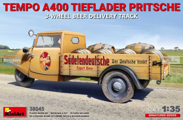 MIA38045 1:35 Miniart Tempo A400 Tieflader Pritsche 3-Wheel Beer Delivery Truck
