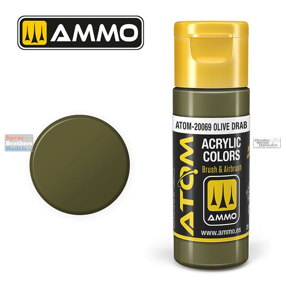 AMMAT20069 AMMO by Mig ATOM Acrylic Paint -  Olive Drab FS34087 (20ml)
