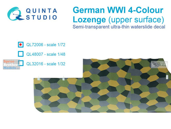 QTSQL72006 1:72 Quinta Studio Decal - German WWI 4-Color Lozenge (upper surface)