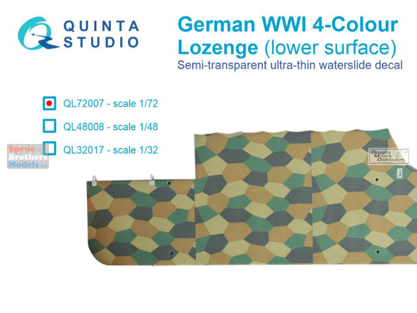 QTSQL72007 1:72 Quinta Studio Decal - German WWI 4-Color Lozenge (lower surface)
