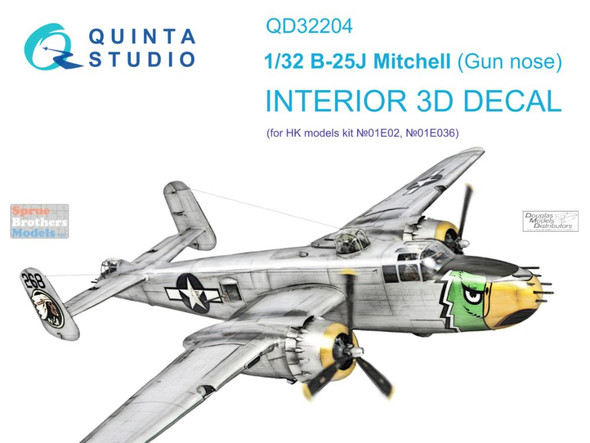 QTSQD32204 1:32 Quinta Studio Interior 3D Decal - B-25J Mitchell Gun Nose (HKM kit)