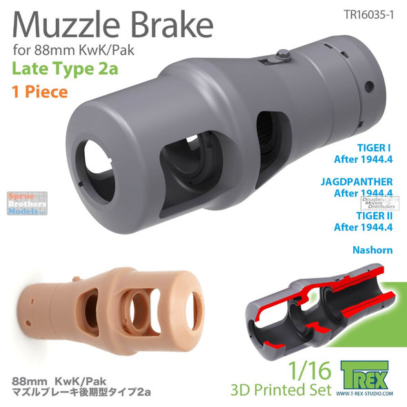 TRXTR16035-1 1:16 TRex Muzzle Brake for 88mm KwK/Pak Late Type 2a