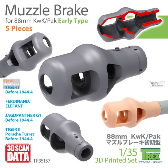 TRXTR35157 1:35 TRex Muzzle Brakes for 88mm KwK/Pak Early Type