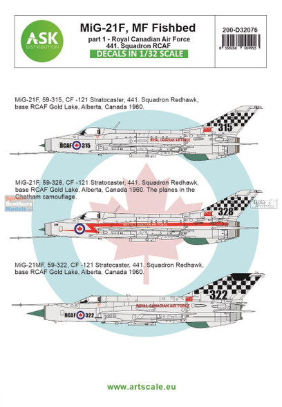 ASKD32076 1:32 ASK/Art Scale Decals - MiG-21F/MF Fishbed Part 1: RCAF 441 Squadron