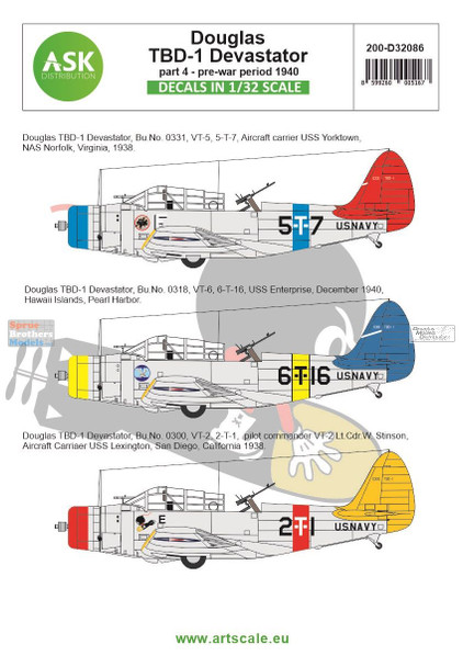 ASKD32086 1:32 ASK/Art Scale Decals - TBD-1 Devastator Part 4: Pre-War Period 1940