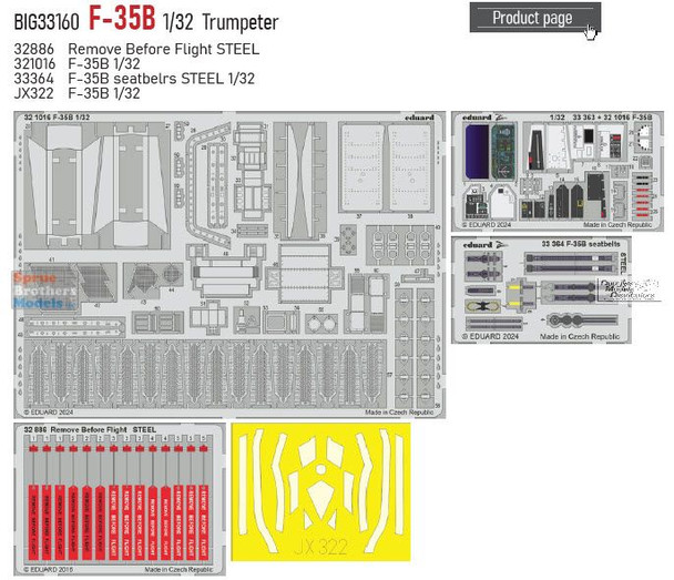 EDUBIG33160 1:32 Eduard BIG ED F-35B Lightning II Detail Set (TRP kit)