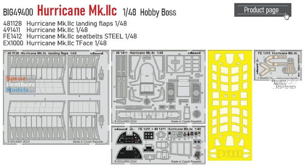 EDUBIG49400 1:48 Eduard BIG ED Hurricane Mk.IIc Super Detail Set (HBS kit)