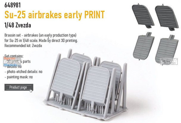 EDU648981 1:48 Eduard Brassin Print - Su-25 Frogfoot Airbrakes Early (ZVE kit)