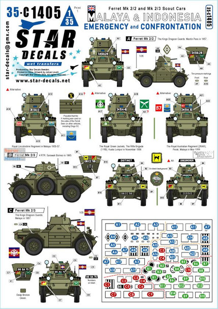 SRD35C1405 1:35 Star Decals - Malaya & Indonesia: Ferret Scout Cars Mk.2/2 and 2/3 - Emergency and Confrontation